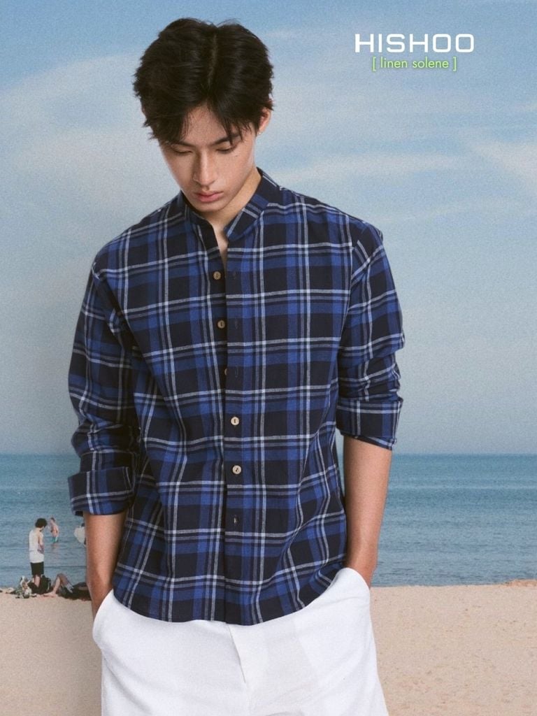 Áo Sơ Mi Caro Nút Gỗ Tay Dài Nam Relax Form Rộng, Cổ Tàu Vuông, Lai Ngang Linen Solene Vải Mềm Mát HISHOO A2T002