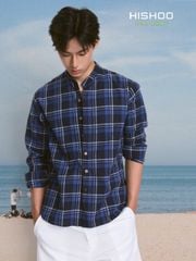 Áo Sơ Mi Caro Nút Gỗ Tay Dài Nam Relax Form Rộng, Cổ Tàu Vuông, Lai Ngang Linen Solene Vải Mềm Mát HISHOO A2T002