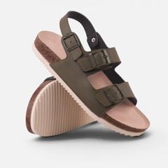 Dép đế trấu sandal birken Xanh Olive quai ngang 2 khoá premium HISHOO B102