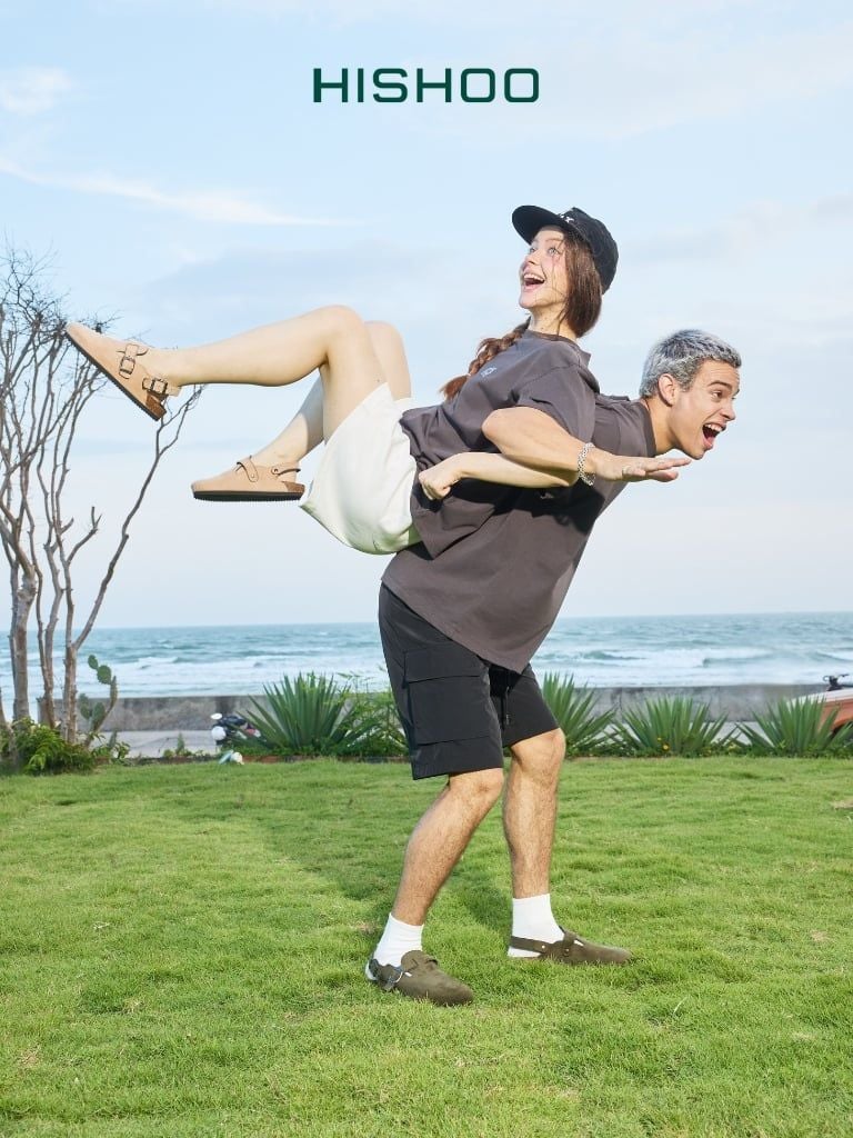 Dép đế trấu Sandal sục Boston Sandal quai ngang da lộn HISHOO R111