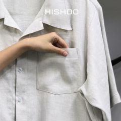 Áo Sơ Mi Nam Xám Tro Relax Form Rộng, Cổ Danton, Lai Ngang Linen Solene Vải Mềm Mát HISHOO A1T004