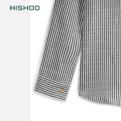 Áo Sơ Mi Sọc Nút Gỗ Tay Dài Nữ Relax Form Rộng, Cổ Thường, Lai Ngang Linen Solene Vải Mềm Mát HISHOO A2G003