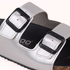 Dép đế trấu birken Bạc quai ngang 2 khóa Hishoo M093