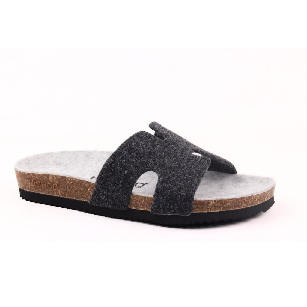 Dép đế trấu birken chữ H vải dạ Premium HISHOO B095