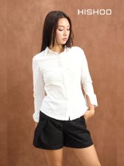 Áo Sơ Mi Nữ Công Sở Linen Solene Cổ Hạ Lưng Form Slim, Chiết Eo Nhẹ, Vải Mềm Mát HISHOO AG001