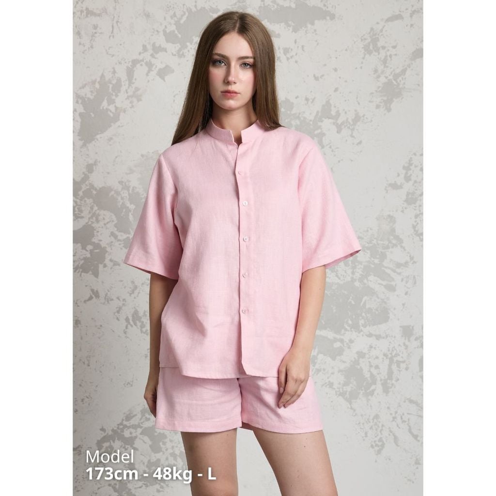 Áo Sơ Mi Nữ Relax Form Rộng, Cổ Tàu Vuông, Lai Ngang Linen Solene Vải Mềm Mát HISHOO A1G002