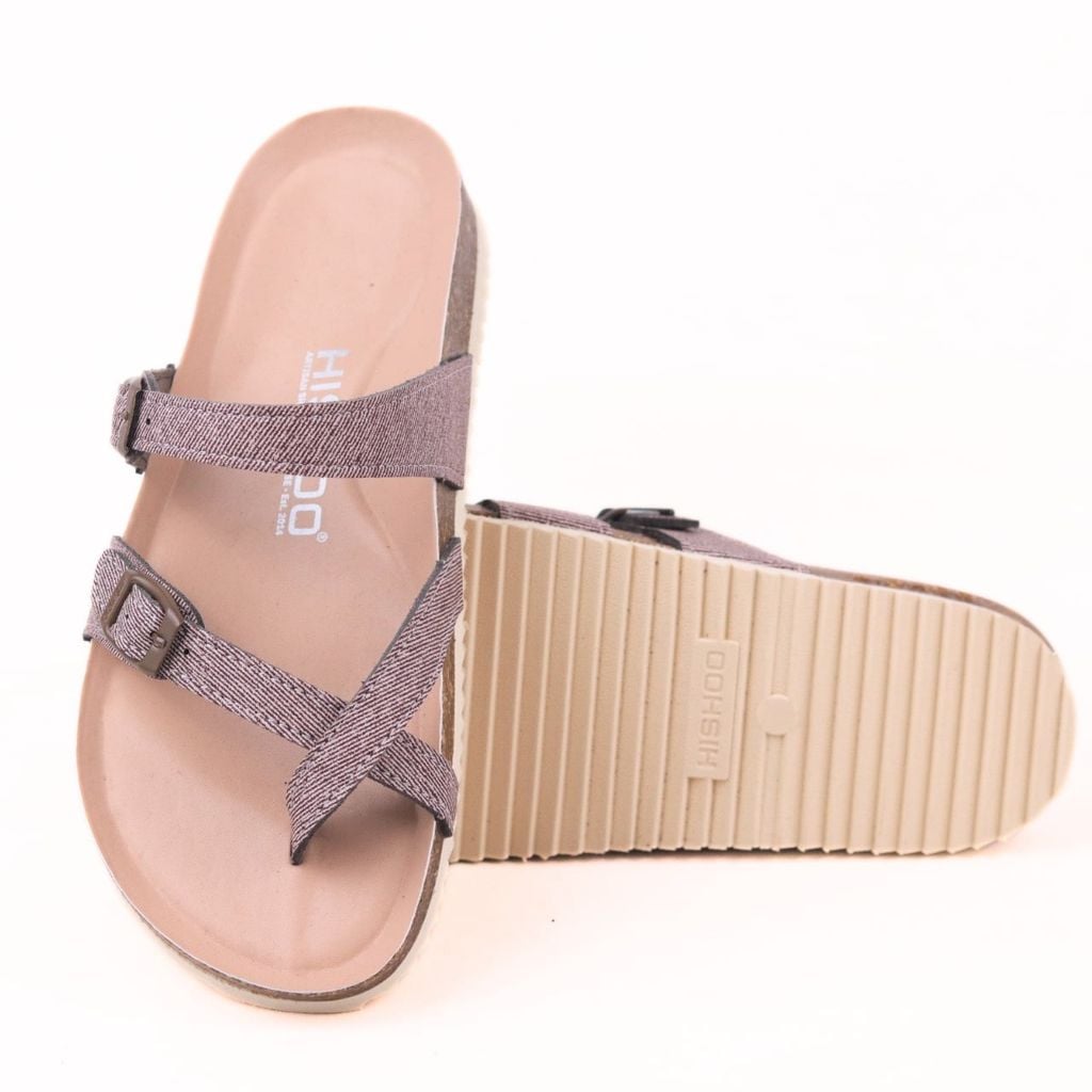 Dép đế trấu birken Xỏ Ngón Nâu Demin Khóa Nâu Premium HISHOO B098