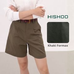 Quần kaki nữ lưng cao xếp li Hishoo short suông basic mặc đi chơi, đi làm HISHOO Q2G001