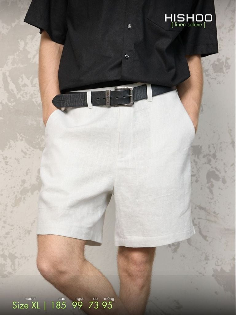 Quần short nam Xám Tro Linen Solene HISHOO Thoáng mát giữ form mặc đi chơi đi làm Q1T001