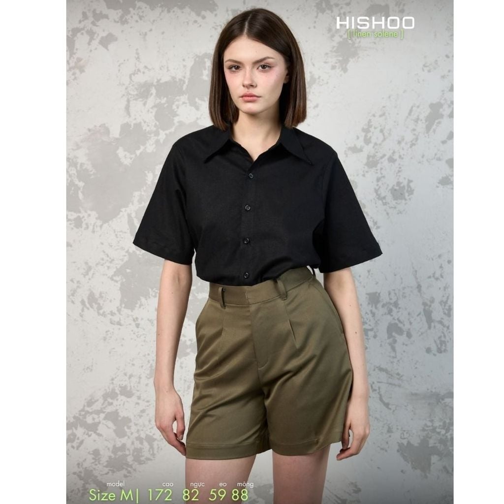 Áo Sơ Mi Nữ Relax Form Rộng, Cổ Thường, Lai Ngang Linen Solene Vải Mềm Mát HISHOO A1G003