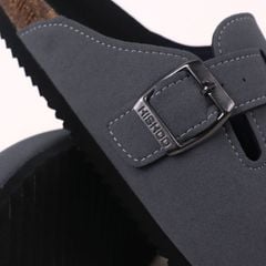 Dép đế trấu sục Boston Xám/ Kem/Bò quai ngang da lộn HISHOO R109
