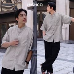 Áo Sơ Mi Nam Relax Form Rộng, Cổ Tàu Vuông, Lai Ngang Linen Solene Vải Mềm Mát HISHOO A1T002