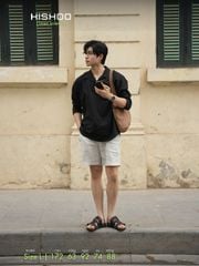 Áo Sơ Mi Nam Tay Dài Relax Form Rộng, Cổ Polo Danton, Xẻ V Linen Solene Vải Mềm Mát HISHOO A3T004