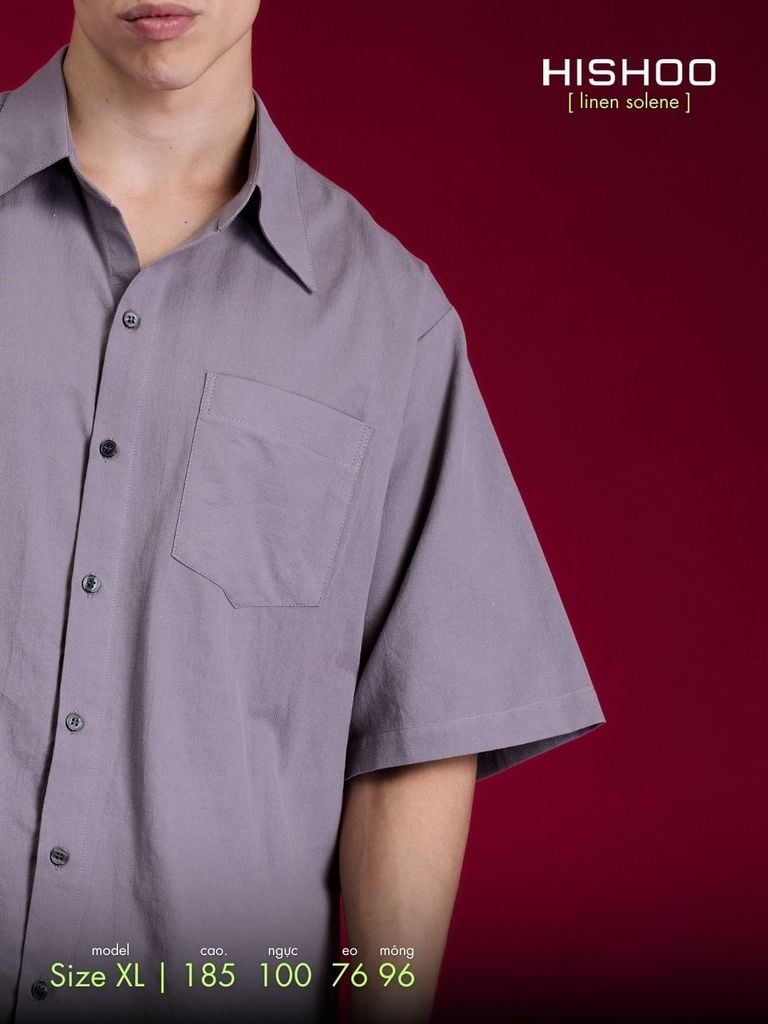 Áo Sơ Mi Xám Môn Nam Relax Form Rộng, Cổ Thường, Lai Ngang Linen Solene Vải Mềm Mát HISHOO A1T003
