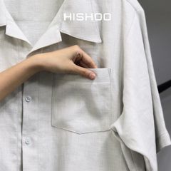 Áo Sơ Mi Nam Relax Form Rộng, Cổ Danton, Lai Ngang Linen Solene Vải Mềm Mát HISHOO A1T004