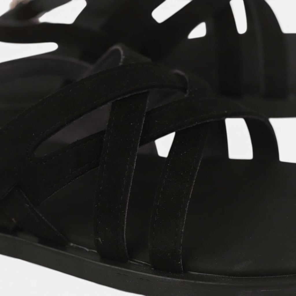 Dép Sandal lê bệt Nam quai ngang chéo xỏ ngón da lộn premium Manto 6 HISHOO K010