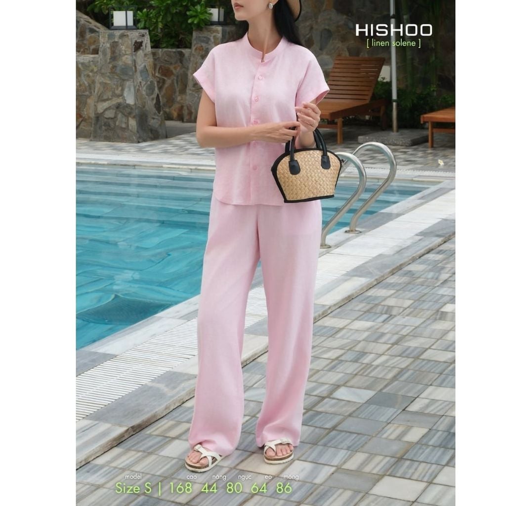 Áo Sơ Mi Nữ Tay Ngắn Relax Form Rộng, Cổ Tàu Vuông, Linen Solene Vải Mềm Mát HISHOO A4G002