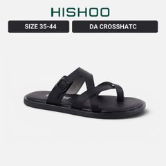 Dép lê bệt Nam quai ngang xỏ ngón lót da Crosshatch premium Manto 6 HISHOO W008