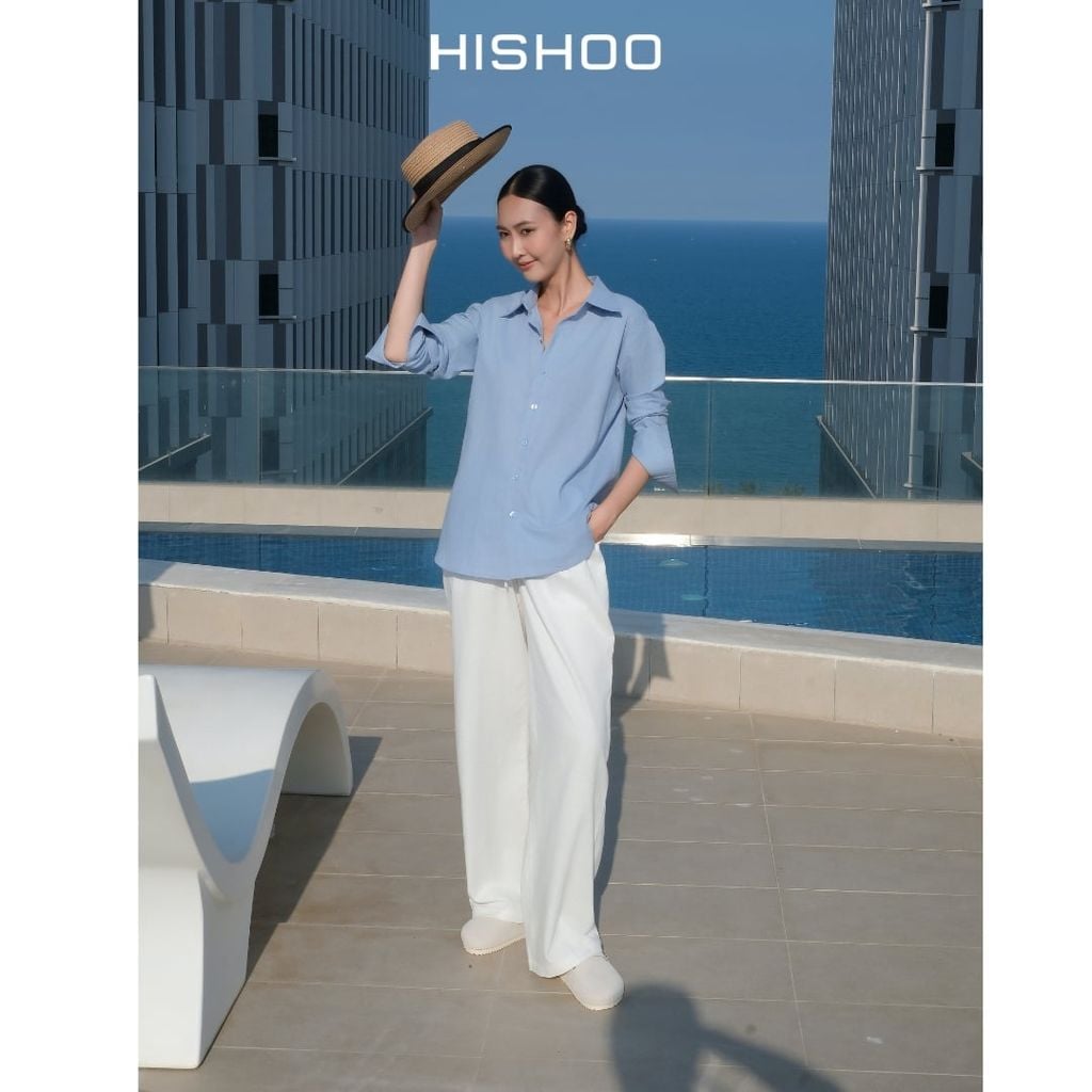 Áo Sơ Mi Tay Dài Nữ Relax Form Rộng, Cổ Thường, Lai Ngang Linen Solene Vải Mềm Mát HISHOO A2G003