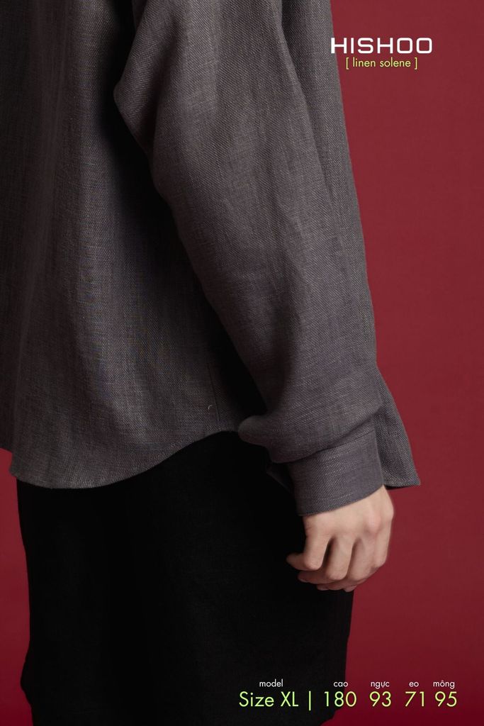 Áo Sơ Mi Nam Tay Dài Relax Form Rộng, Cổ Tàu Tròn, Lai Ngang Linen Solene Vải Mềm Mát HISHOO A2T001