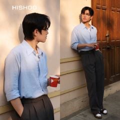 Áo Sơ Mi Nam Tay Dài Relax Form Rộng, Cổ Thường, Lai Ngang Linen Solene Vải Mềm Mát HISHOO A2T003