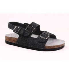 Dép đế trấu sandal birken quai ngang 2 khoá vải dạ Premium HISHOO B102