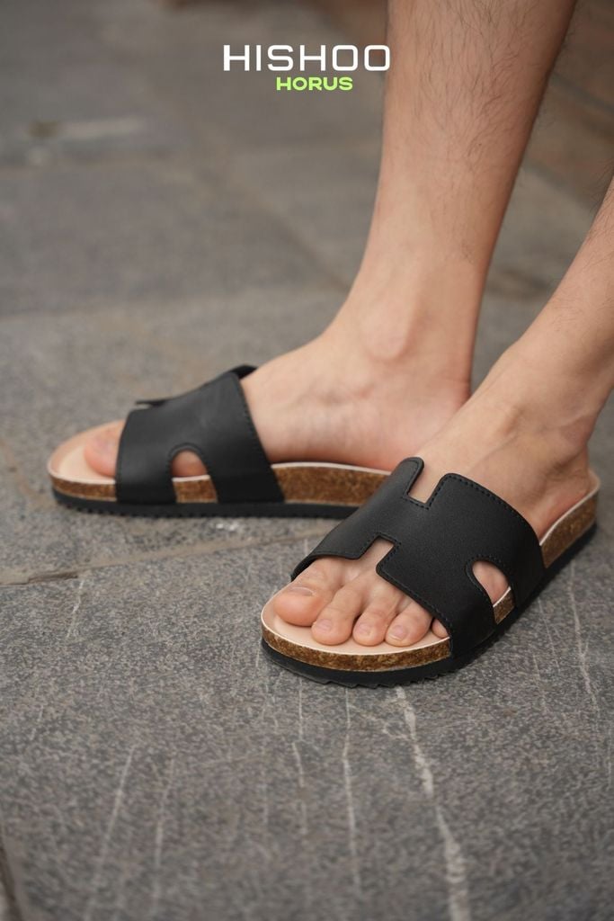 Dép đế trấu birken chữ H premium HISHOO B095