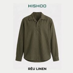 Áo Sơ Mi Nam Tay Dài Relax Form Rộng, Cổ Polo Danton, Xẻ V Linen Solene Vải Mềm Mát HISHOO A3T004