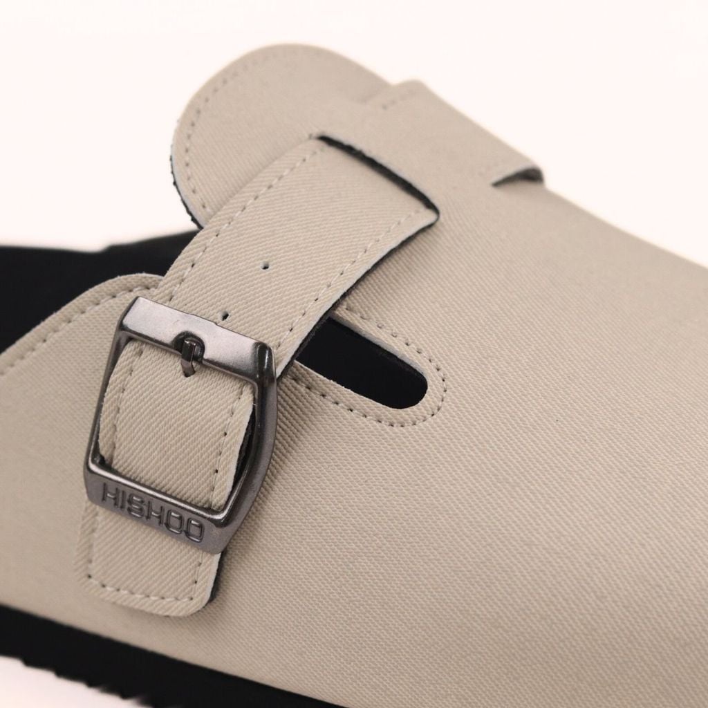 Dép đế trấu sục Boston quai ngang Kem da saffiano  HISHOO R109