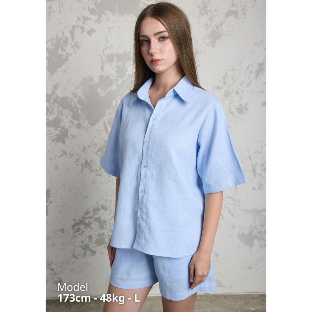 Áo Sơ Mi Nữ Relax Form Rộng, Cổ Thường, Lai Ngang Linen Solene Vải Mềm Mát HISHOO A1G003