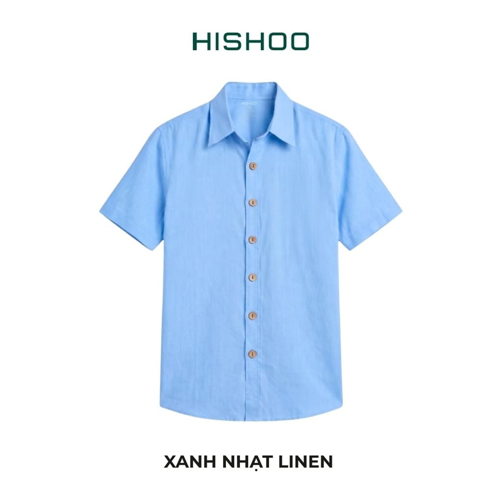 Áo Sơ Mi Nữ Nút GỗRelax Form Rộng, Cổ Thường, Lai Ngang Linen Solene Vải Mềm Mát HISHOO A1G003