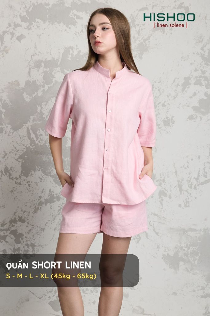 Quần short nữ Linen Solene HISHOO Thoáng mát giữ form mặc đi chơi đi làm Q1G001