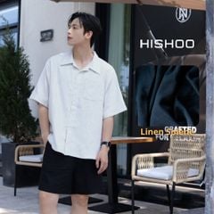 Áo Sơ Mi Nam Xám Tro Relax Form Rộng, Cổ Danton, Lai Ngang Linen Solene Vải Mềm Mát HISHOO A1T004