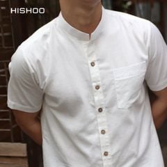 Áo Sơ Mi Nam Nút Gỗ Relax Form Rộng, Cổ Tàu Vuông, Lai Ngang Linen Solene Vải Mềm Mát HISHOO A1T002