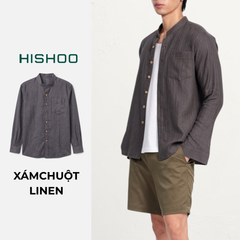 Áo Sơ Mi Nam Nút Gỗ Tay Dài Relax Form Rộng, Cổ Tàu Vuông, Lai Ngang Linen Solene Vải Mềm Mát HISHOO A2T002