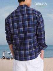 Áo Sơ Mi Caro Nút Gỗ Tay Dài Nam Relax Form Rộng, Cổ Tàu Vuông, Lai Ngang Linen Solene Vải Mềm Mát HISHOO A2T002