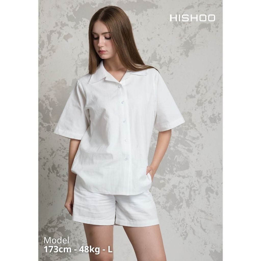 Áo Sơ Mi Nữ Relax Form Rộng, Cổ Danton, Lai Ngang Linen Solene Vải Mềm Mát HISHOO A1G004