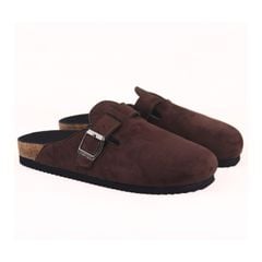 Dép đế trấu sục Boston quai ngang Nâu Walnut da lộn  HISHOO R109