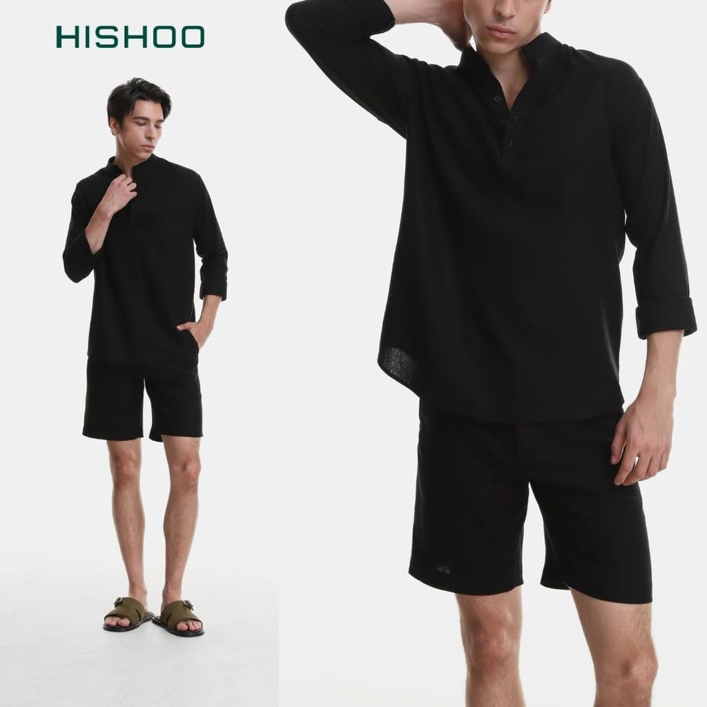 Quần short nam Linen Solene HISHOO Thoáng mát giữ form mặc đi chơi đi làm Q1T001