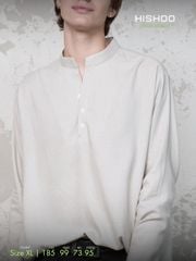 Áo Sơ Mi Nam Tay Dài Xám Tro Relax Form Rộng, Cổ Polo Tàu Vuông, Xẻ V Linen Solene Vải Mềm Mát HISHOO A3T002