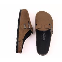 Dép đế trấu sục Boston quai ngang Nâu da lộn HISHOO R109