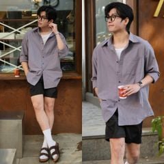 Áo Sơ Mi Nam Relax Form Rộng, Cổ Thường, Lai Ngang Linen Solene Vải Mềm Mát HISHOO A1T003
