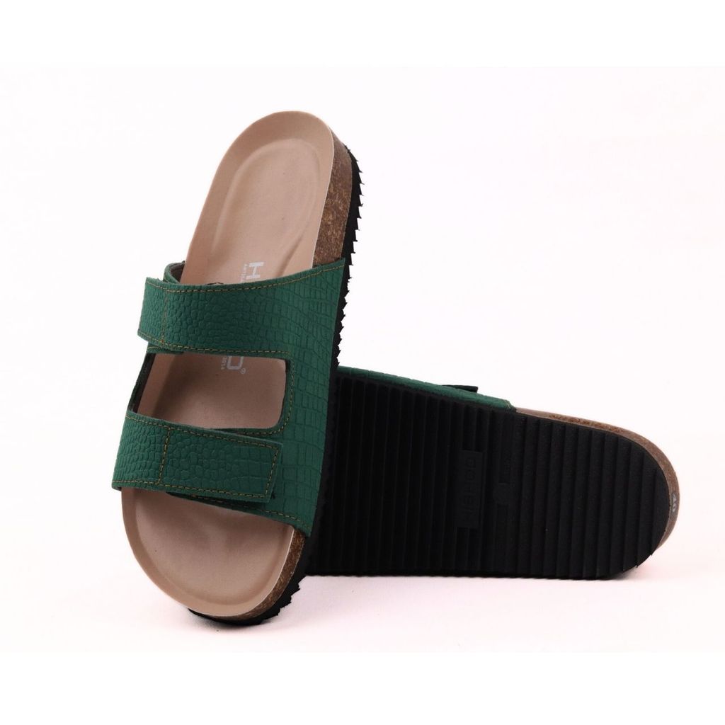 Dép đế trấu birken xé dán Green Croco Premium HISHOO B105