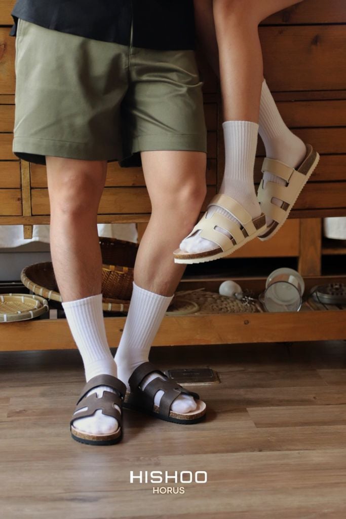 Dép đế trấu birken Chữ H Sandal quai ngang bản premium HISHOO B104