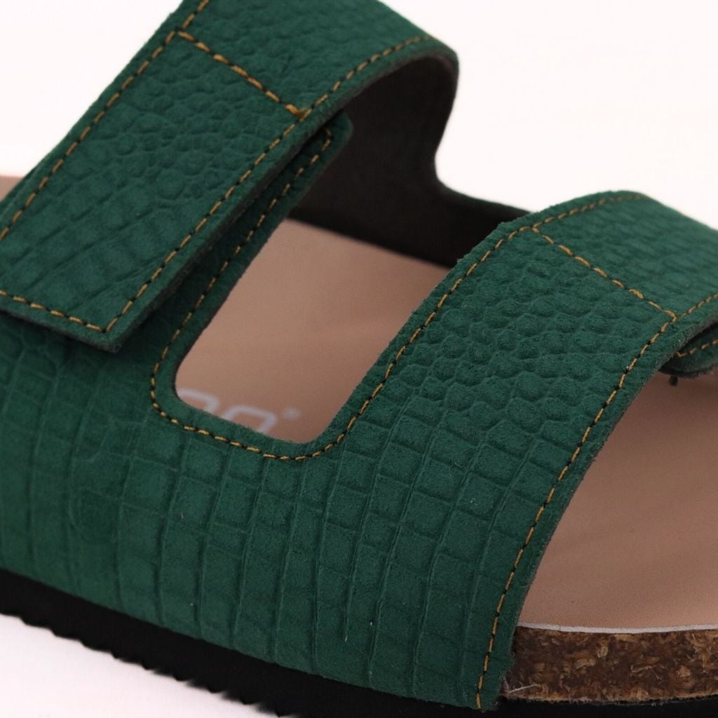 Dép đế trấu birken xé dán Green Croco Premium HISHOO B105