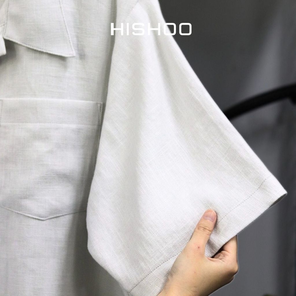 Áo Sơ Mi Nam Xám Tro Relax Form Rộng, Cổ Danton, Lai Ngang Linen Solene Vải Mềm Mát HISHOO A1T004