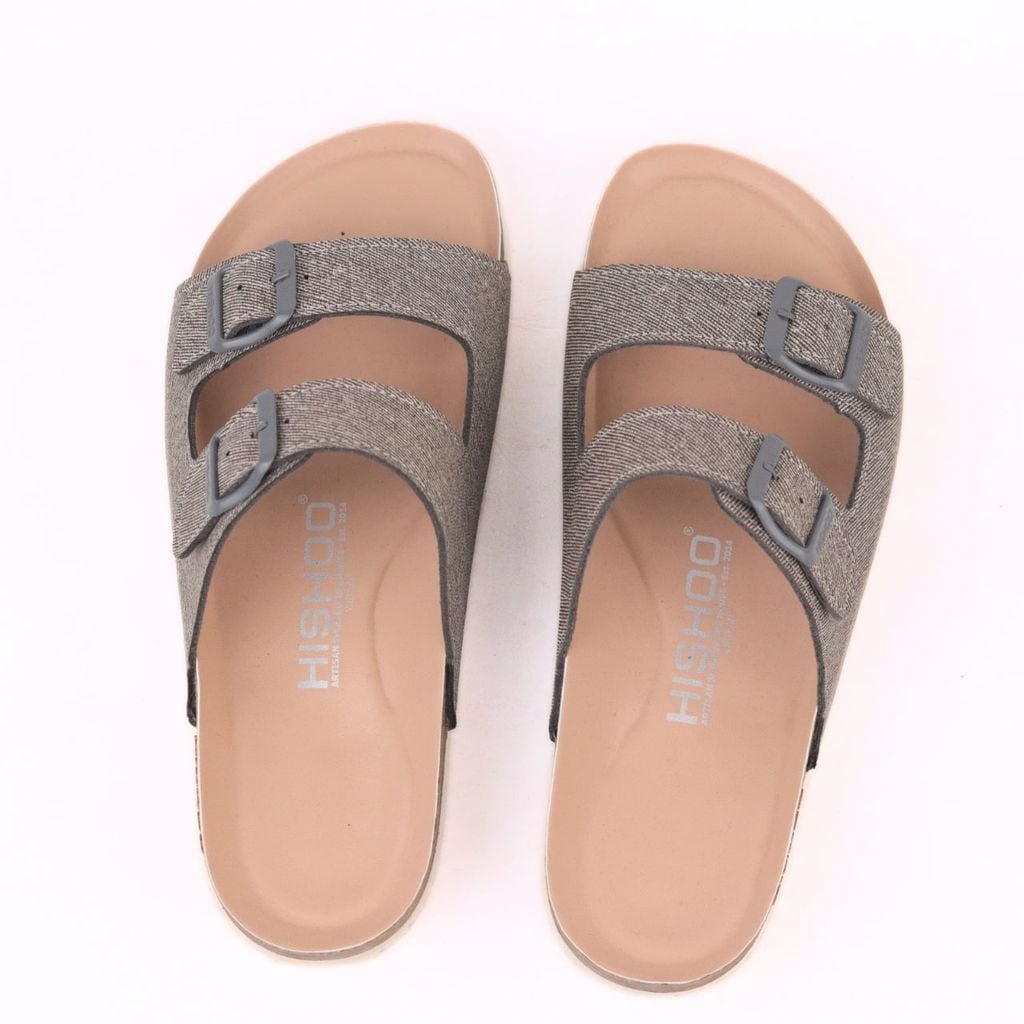Dép đế trấu birken 2 khóa Xám Demin Khóa Xám Premium HISHOO B093