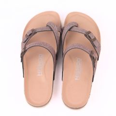 Dép đế trấu birken Xỏ Ngón Nâu Demin Khóa Nâu Premium HISHOO B098