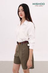 Áo Sơ Mi Tay Dài Nữ Relax Form Rộng, Cổ Danton, Lai Ngang Linen Solene Vải Mềm Mát HISHOO A2G004