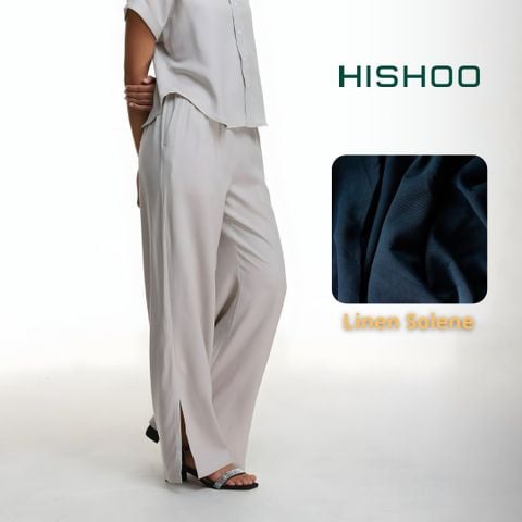 Quần dài Linen Nữ Lưng Thun, Xẻ Tà Hishoo basic mặc đi chơi, đi làm HISHOO Q3G001